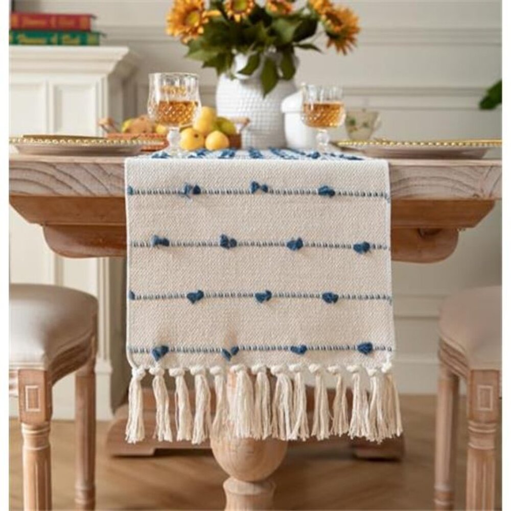 Boho Table Runner 90 Inch Cotton Tassel Modern Farmhouse Dining Room Decor